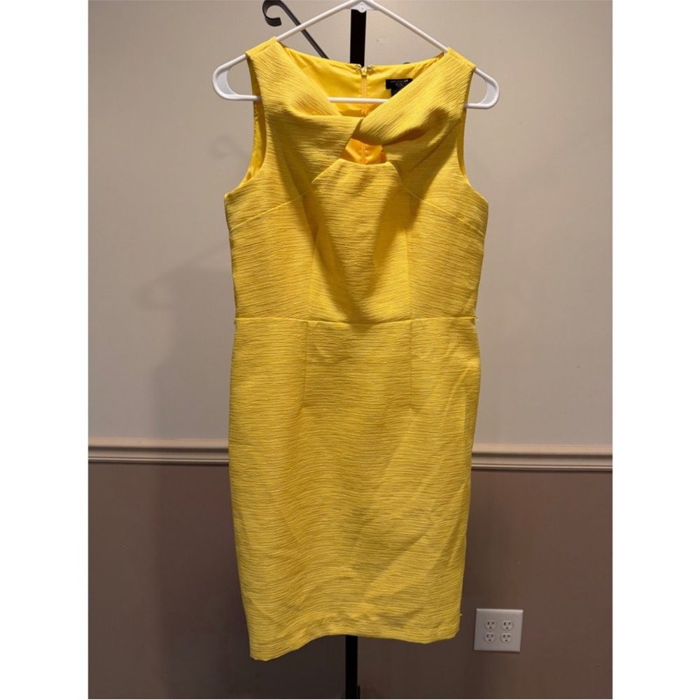 Ann Taylor Sleeveless Yellow Sheath Dress with Twist Neck